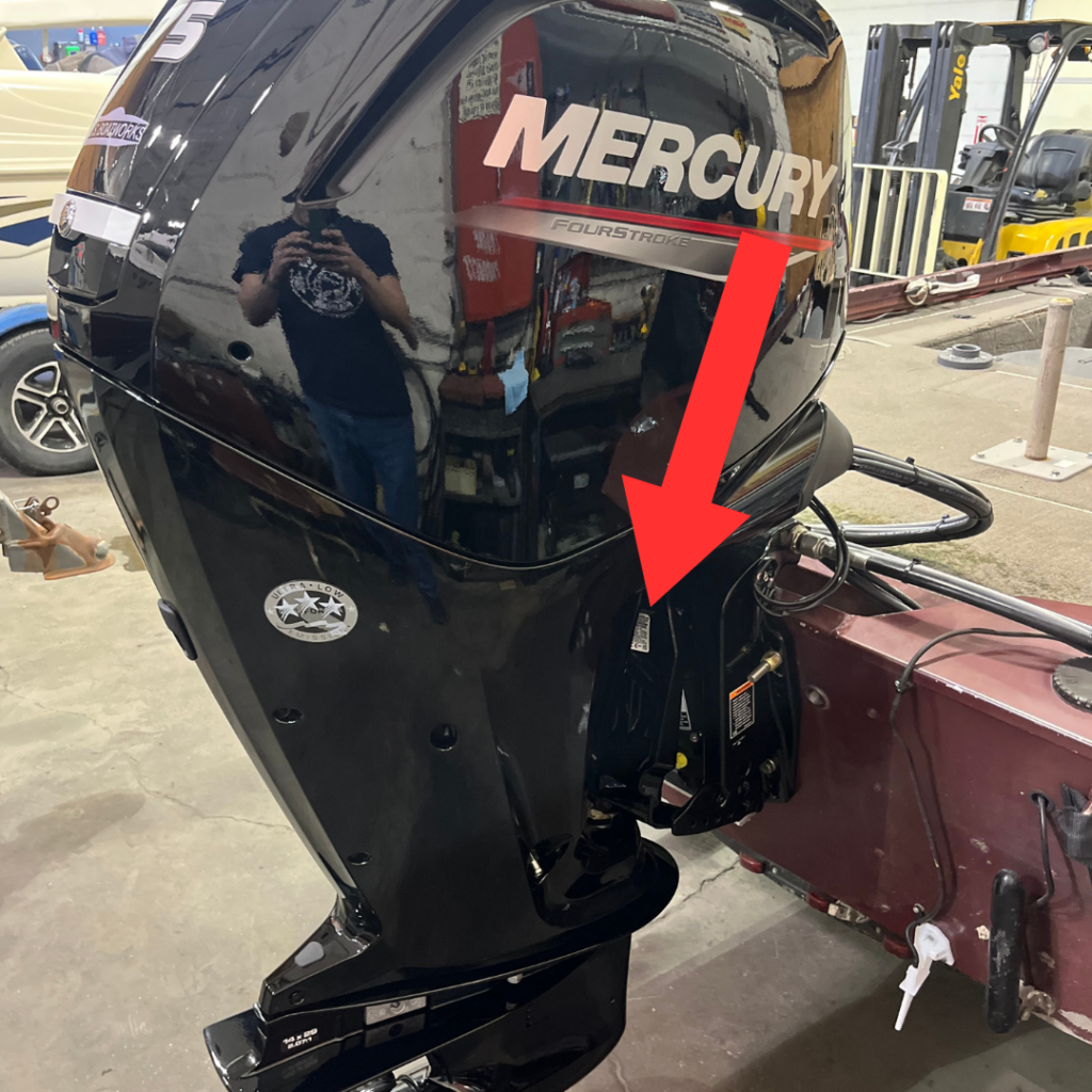 Mercury Outboard Serial # location shown as mounted on boat